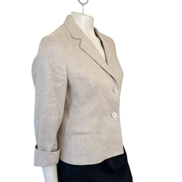 TALBOTS 2 Button Metallic Shimmer Linen Blazer Jacket in Champagne SZ 10 - Picture 4 of 10